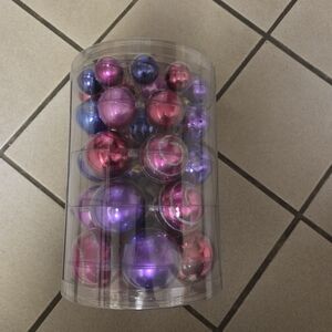 Costco Blown Glass Holiday Ornamemts - Set Of 40 In Pink & Purple